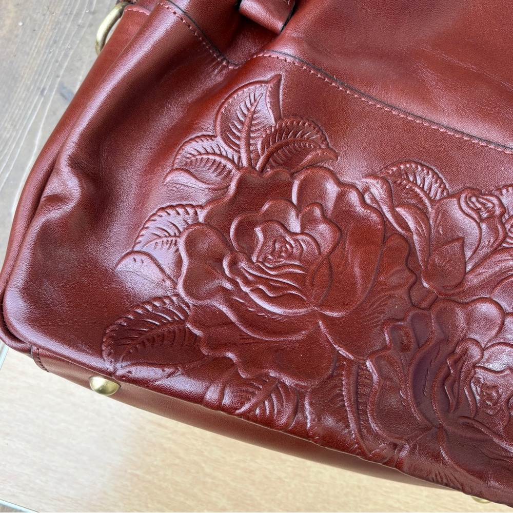Patricia Nash Ashford Rose Tooled Leather Crossbody Satchel In British Tan - Picture 15 of 16